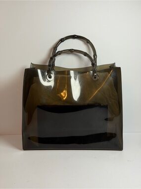 Gucci Vintage Vinyl Bamboo Transparent Smoke Color Tote Bag
